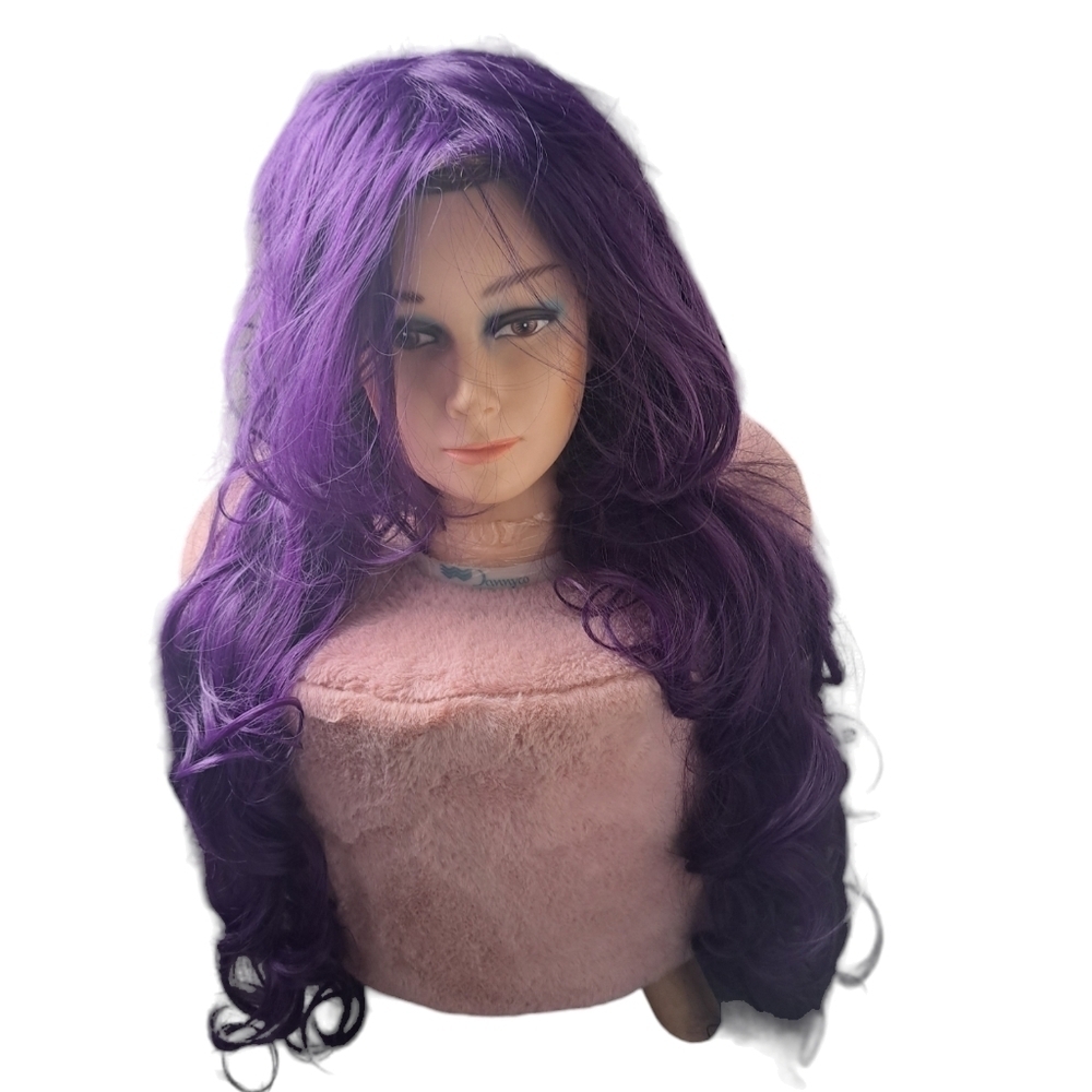 EMAX design cosplay Wig Long wavy hair Purple locks dressup Halloween adult S-M - Picture 3 of 7